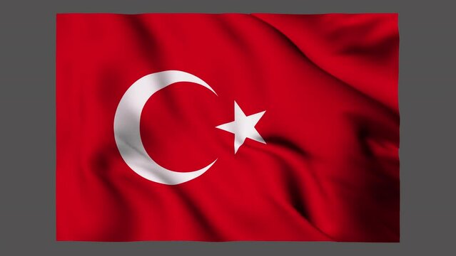 Flag of Turkey waving isolated by the alpha channel(transparent background).Highly detailed fabric texture. Seamless loop in full 4K resolution.Turkish flag.