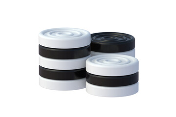 Stack of checkers isolated on white background. Intellectual board game. 3d render
