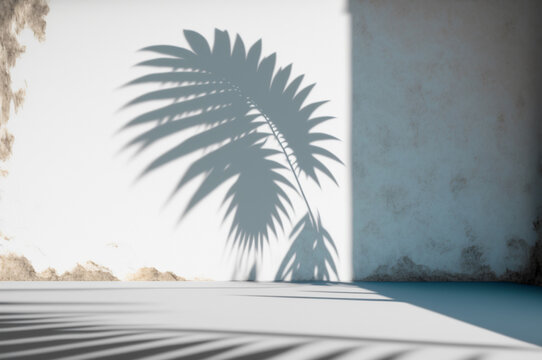 Palm Tree Frond Leaf Shadow Casting on a Grey Tropical Concrete Wall