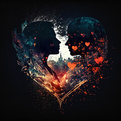 Fototapeta Heart. Double exposure heart. love poster. generative ai. valentines day background. obraz