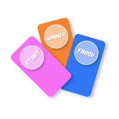 Three colored icons for racing. Start, finish and winner
