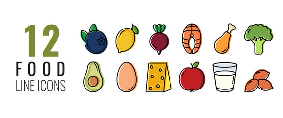 Vector image of healthy food icons on a white background