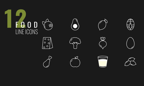 Vector image of healthy food icons on a black background