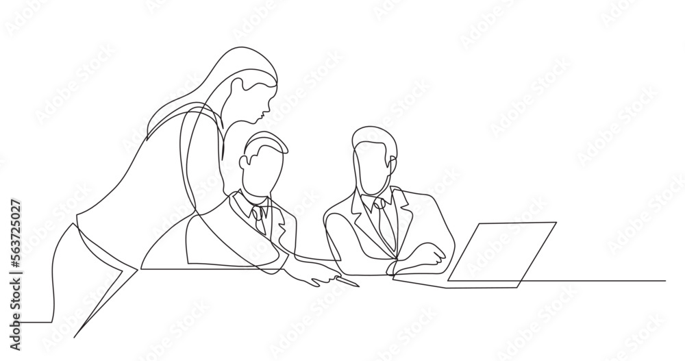 Aufkleber continuous line drawing vector illustration with fully editable stroke of business colleagues discus