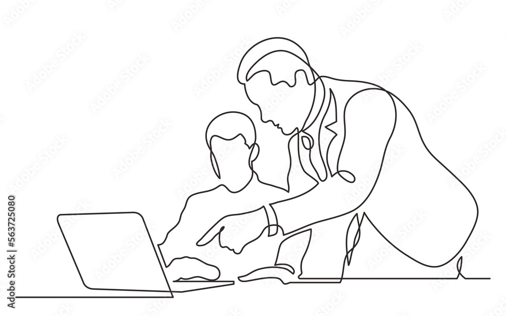 Poster continuous line drawing vector illustration with fully editable stroke of business execitive shows w