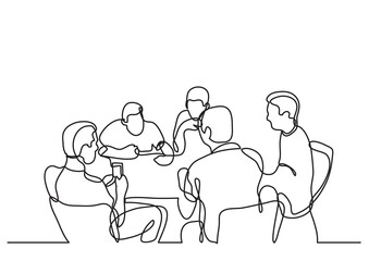 continuous line drawing vector illustration with FULLY EDITABLE STROKE of team meeting