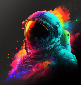 Astronaut in Space, with neon galaxy, Generative AI