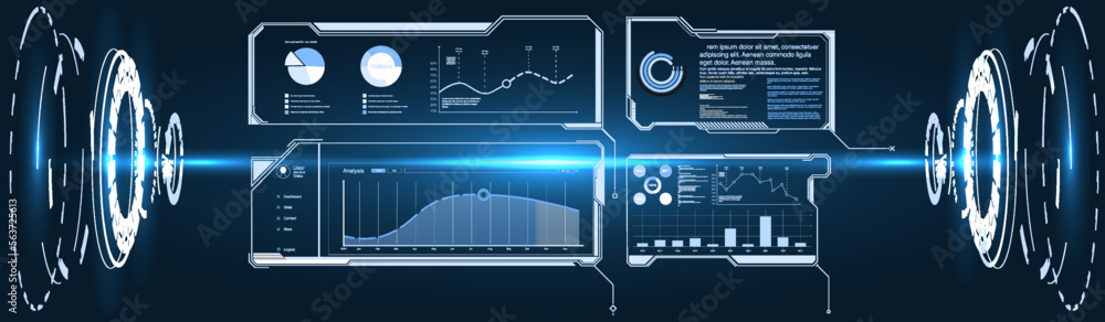 Poster Head-up display elements for the web and app. Futuristic user interface. set of black and white infographic elements.
