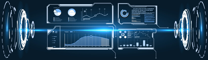 Head-up display elements for the web and app. Futuristic user interface. set of black and white infographic elements.