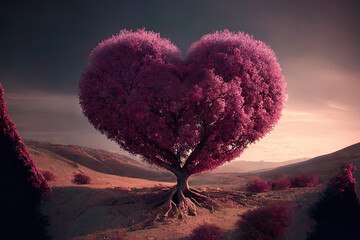 Pink heart-shaped tree created with Generative AI Technology