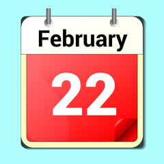 Cube shape calendar for February 22 on wooden surface with empty space for text
