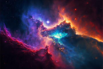 Fototapeta na wymiar Outer deep vast space endless nebula galaxy wallpaper background. Cosmology and Astronomy. Ai generated