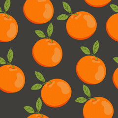 Orange with leaves on a black background in the style of hand drawn. Vector stock illustration. orange fruits. Nature. Food. Summer. Fruit