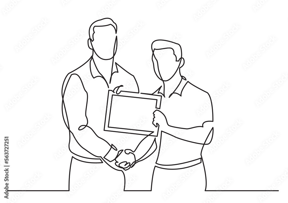 Poster continuous line drawing vector illustration with fully editable stroke of businessman congratulates 