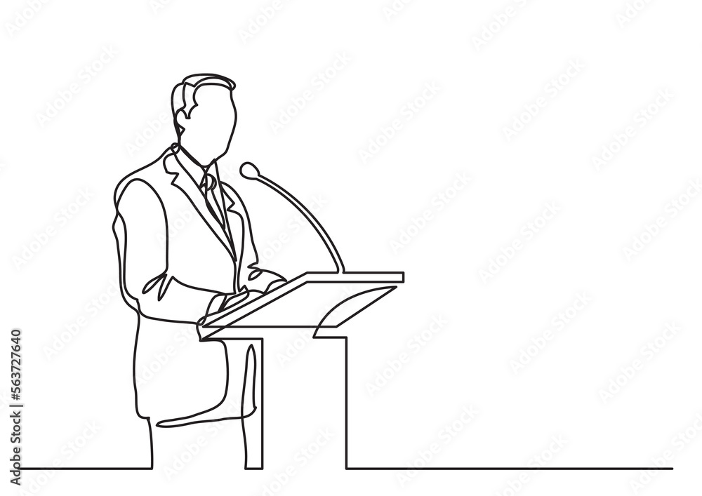 Poster continuous line drawing vector illustration with fully editable stroke of speaker