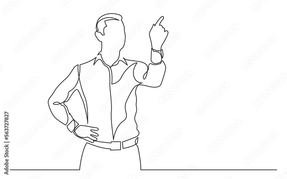 Aufkleber continuous line drawing vector illustration with fully editable stroke of standing man pointin finge