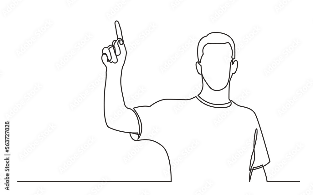 Poster continuous line drawing vector illustration with fully editable stroke of standing man pointing fing