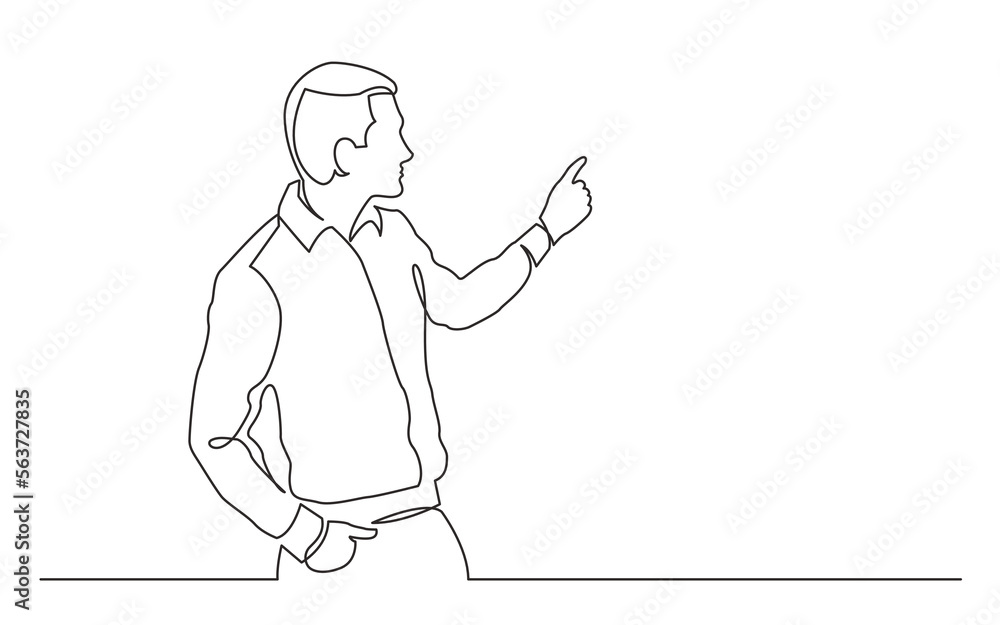 Aufkleber continuous line drawing vector illustration with fully editable stroke of standing man presenter poi