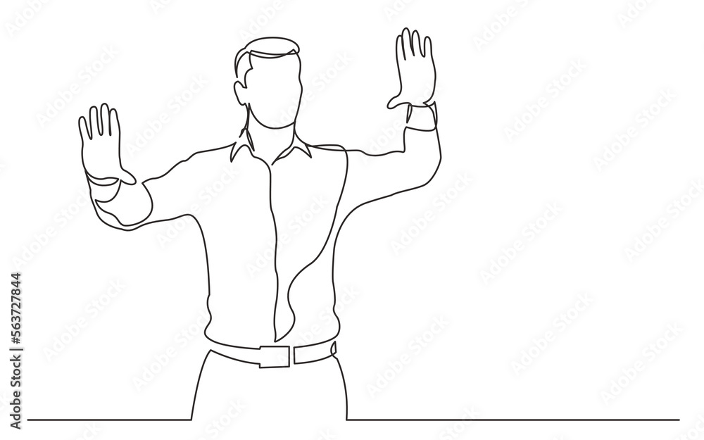 Aufkleber continuous line drawing vector illustration with fully editable stroke of standing man showing hands