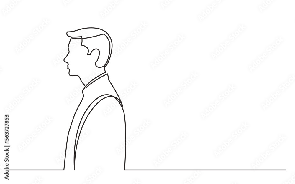 Poster continuous line drawing vector illustration with fully editable stroke of standing man side view
