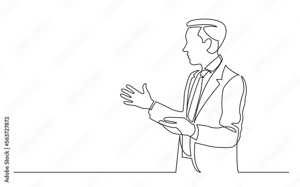 Aufkleber continuous line drawing vector illustration with fully editable stroke of standing man suit presente