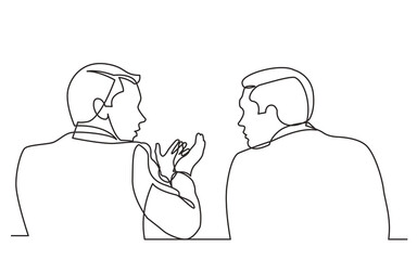 continuous line drawing vector illustration with FULLY EDITABLE STROKE of  two men talking