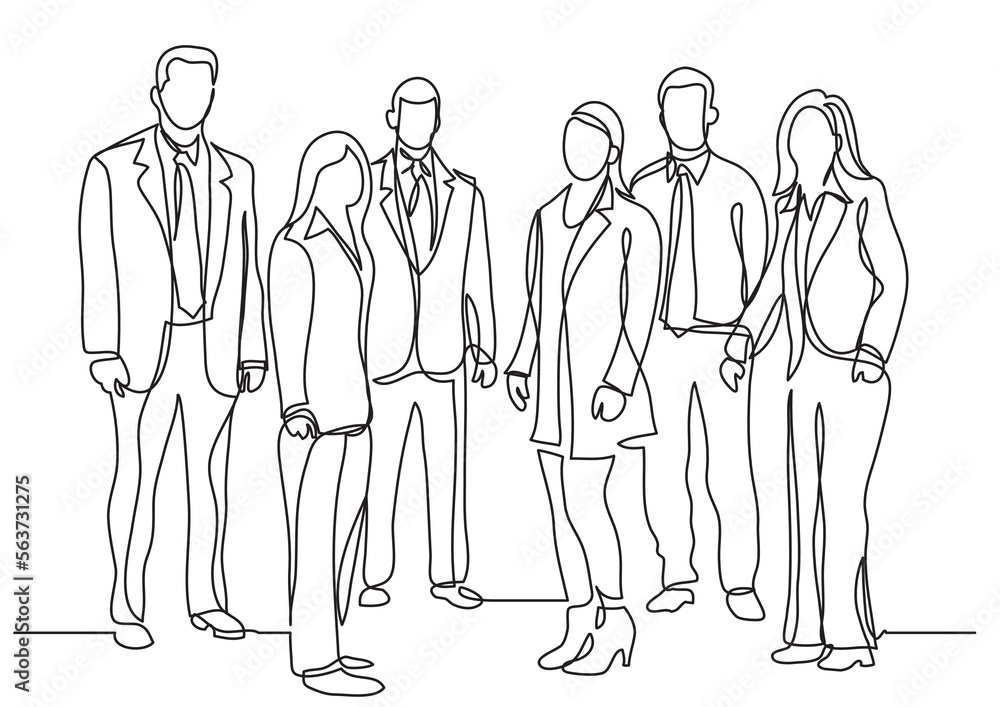 Aufkleber continuous line drawing vector illustration with fully editable stroke of large group business profe