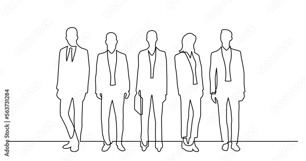 Poster continuous line drawing vector illustration with fully editable stroke of of diverse group of standi
