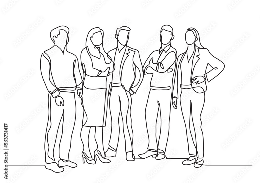 Aufkleber continuous line drawing vector illustration with fully editable stroke of standing team of professio