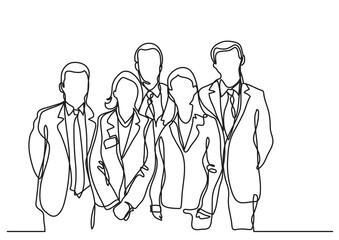 continuous line drawing vector illustration with FULLY EDITABLE STROKE of team of employees