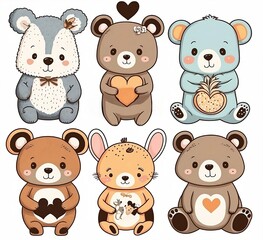 set of cute bears generated by ai
