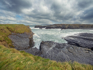 Stunning rough coast line of Ireland near Bridges of Ross, county Clare. Irish seascape. Beautiful...