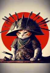 samurai cat with sword and armor