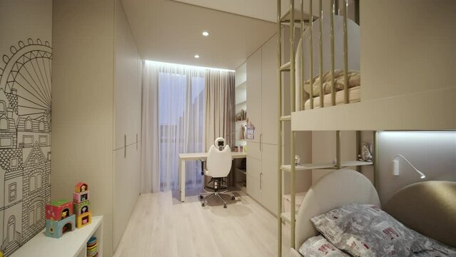 Modern room interior with comfortable bed for child