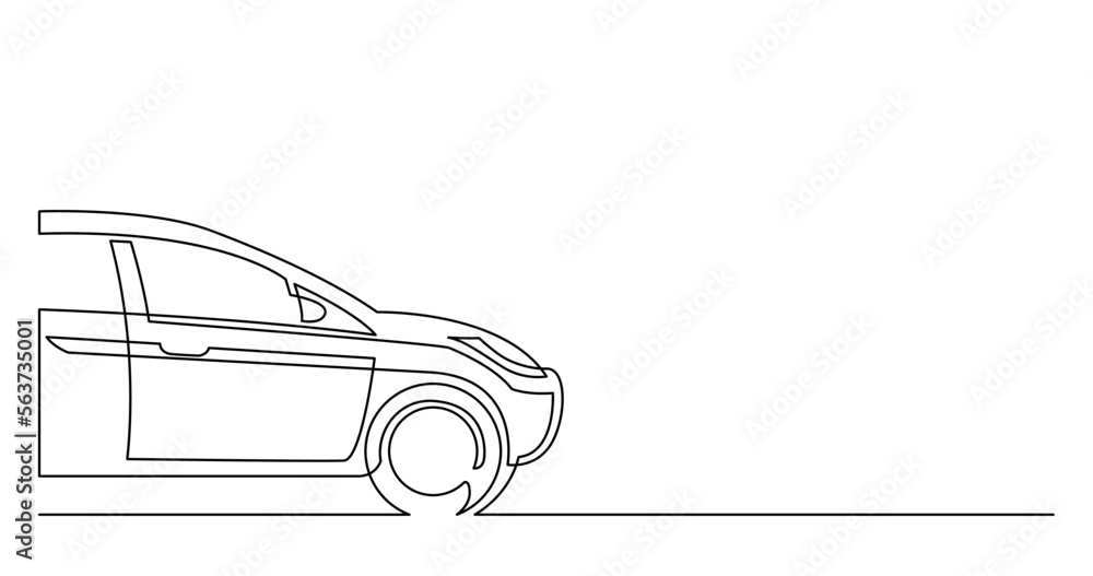 Poster continuous line drawing vector illustration with fully editable stroke of front side of modern car