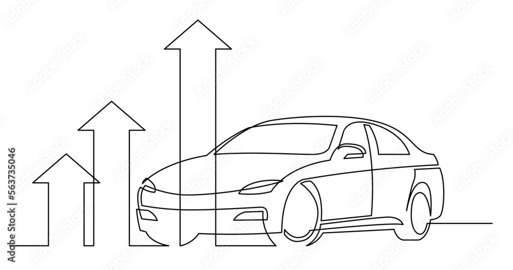 Poster continuous line drawing vector illustration with fully editable stroke of modern car with rising arr