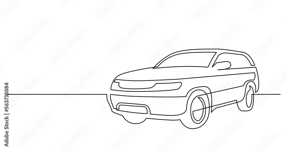 Wall mural continuous line drawing vector illustration with fully editable stroke of modern luxury suv car