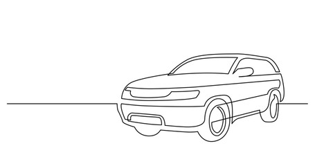 continuous line drawing vector illustration with FULLY EDITABLE STROKE of modern luxury suv car