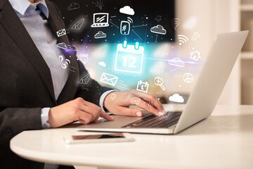 Businessman working on laptop with new business concept