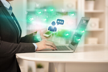 Businessman working on laptop with new business