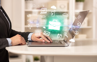 Businessman working on laptop with new business concept