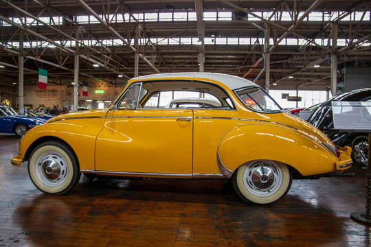 a yellow 1958 Auto Union 1000 at Lane Motor Museum with the largest collection of vintage European cars, motorcycles and bicycles in Nashville Tennessee USA