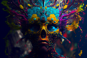 Horror Poster.  Mystical head.  psychedelic monster.  Generative AI.