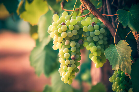 Ripe  Grapes In A Vineyard.  Generative AI.