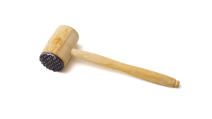 wooden hammer for pounding meat. isolated white background