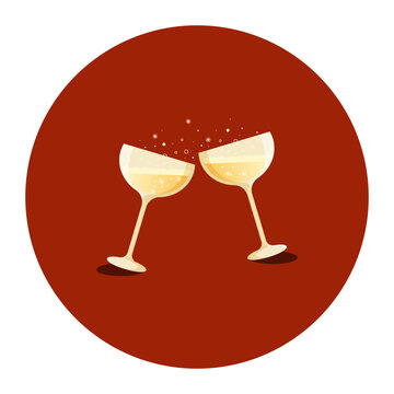 Champagne flute. Two glasses of champagne with bubbless and sparkles. Celebratory toast.
