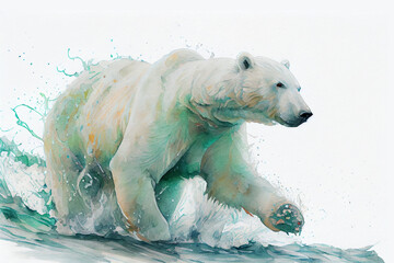 Polar Bear, watercolor, pastel, colors. ethereal. high quality. ephemeral art. Generated AI.
