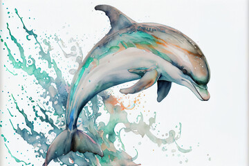 Dolphin, watercolor, pastel, colors. ethereal. high quality. ephemeral art. Generated AI.