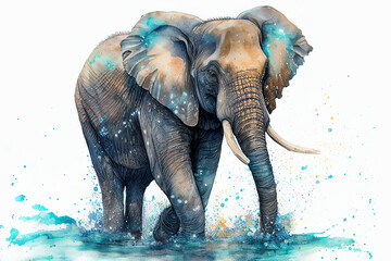 Fototapeta na wymiar Elephant, watercolor, pastel, colors. ethereal. high quality. ephemeral art. Generated AI.