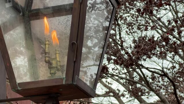 Traditional outdoor burning gas lantern